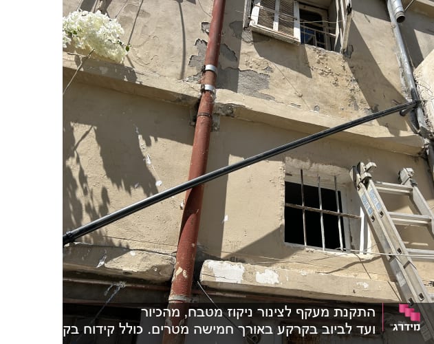 התקנת צנרת חיצונית חדשה על גבי קיר חיצוני של בניין